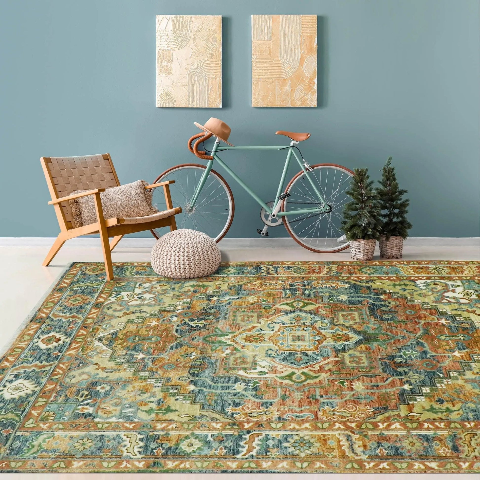 Multi Size Rust Hand Knotted Traditional Oushak Turkish 100% Wool Oriental Area Rug-0
