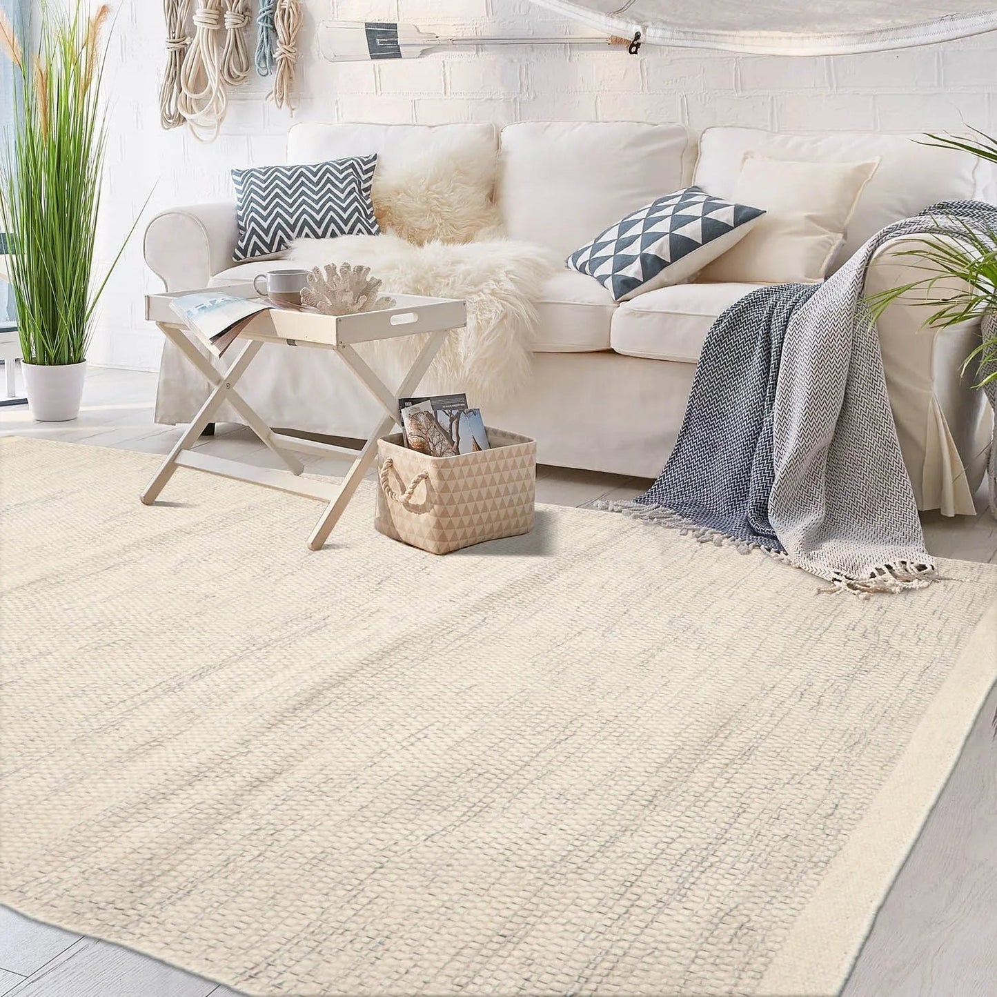 LoomBloom 5x8ft Ivory Handcrafted Designer Kilim Wool Oriental Area Rug-0