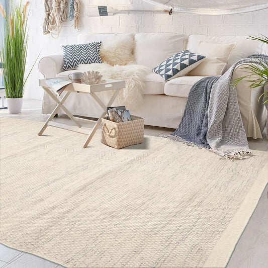 LoomBloom 5x8ft Ivory Handcrafted Designer Kilim Wool Oriental Area Rug-0