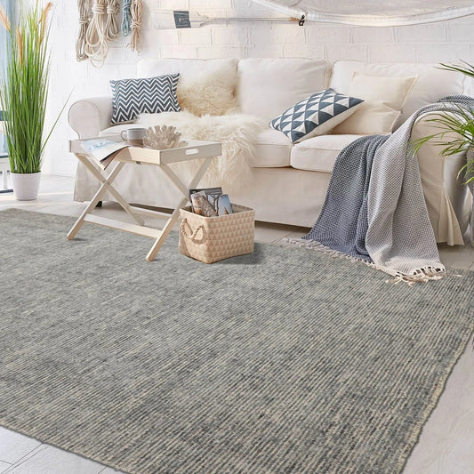LoomBloom Beige Modern Ribbed Hand Knotted Wool Oriental Area Rug in 5x8-0