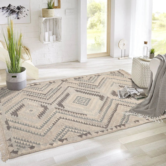 LoomBloom 5x8 Southwestern Beige Handcrafted Wool Kilim Rug-0