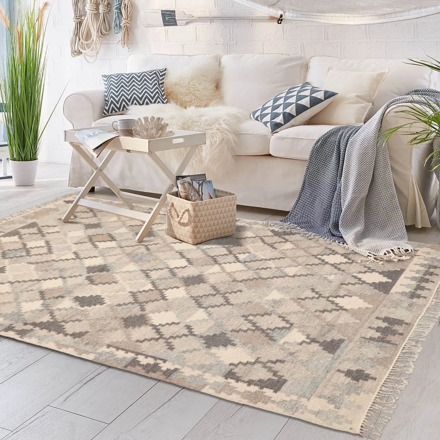 LoomBloom 5x8 Southwestern Beige Handcrafted Wool Kilim Rug-0