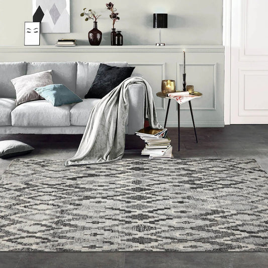 LoomBloom Gray Southwestern Kilim Wool Rug in 5x8 Size-0