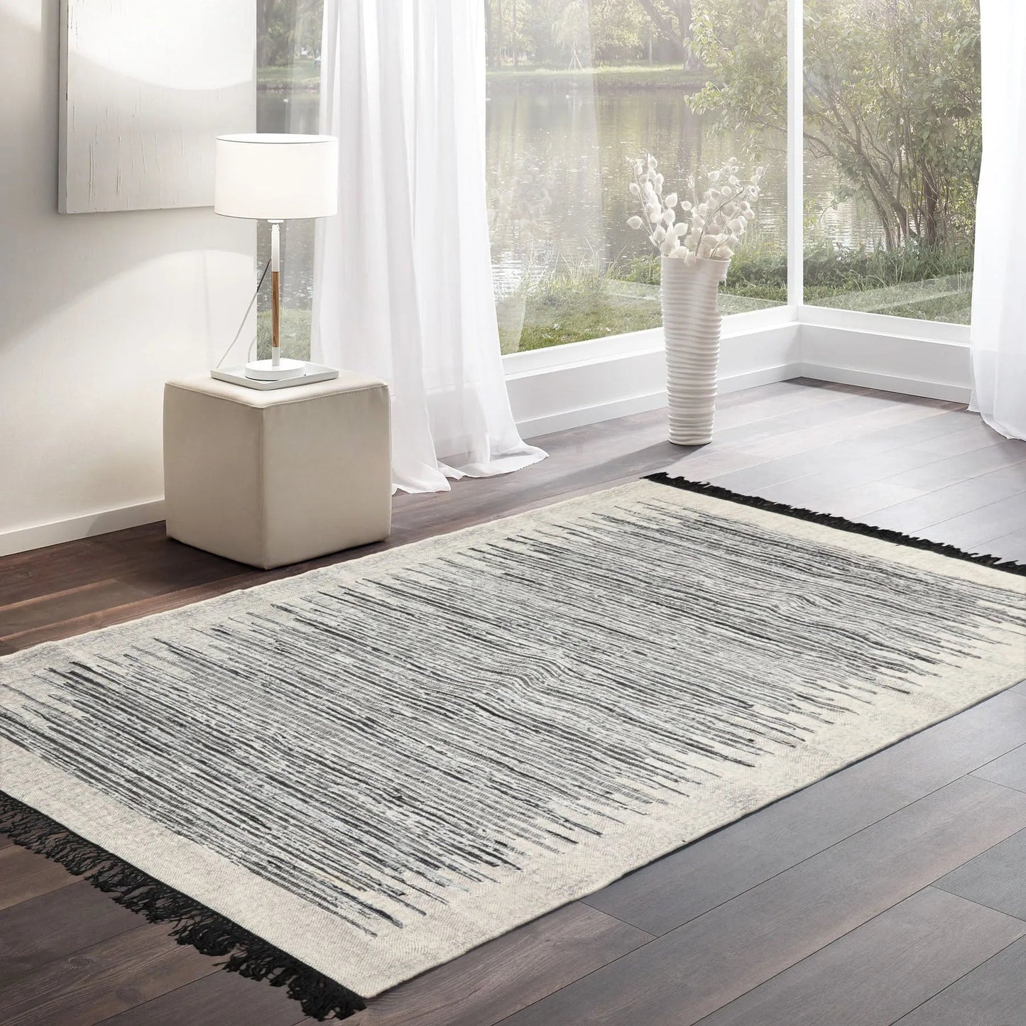 LoomBloom 5x8 Ivory Handcrafted Kilim Wool Oriental Area Rug-0