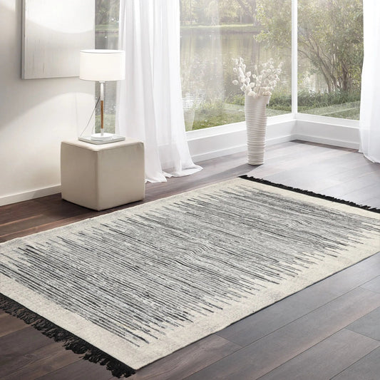 LoomBloom 5x8 Ivory Handcrafted Kilim Wool Oriental Area Rug-0