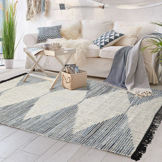 LoomBloom Geometric Kilim Wool Ivory Hand-Woven 5x8 Area Rug-0