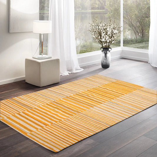 LoomBloom Beige 5x8 Hand Woven Oriental Area Rug with Contemporary Stripes-0