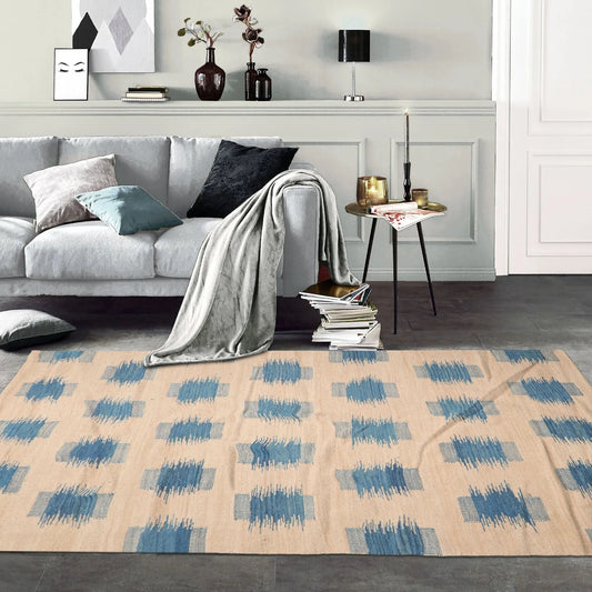LoomBloom 5x8 Beige Handmade Contemporary Ikat Wool Oriental Area Rug Design-0