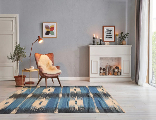 LoomBloom Beige Hand Woven Ikat Wool Oriental Contemporary Area Rug 5x8-0