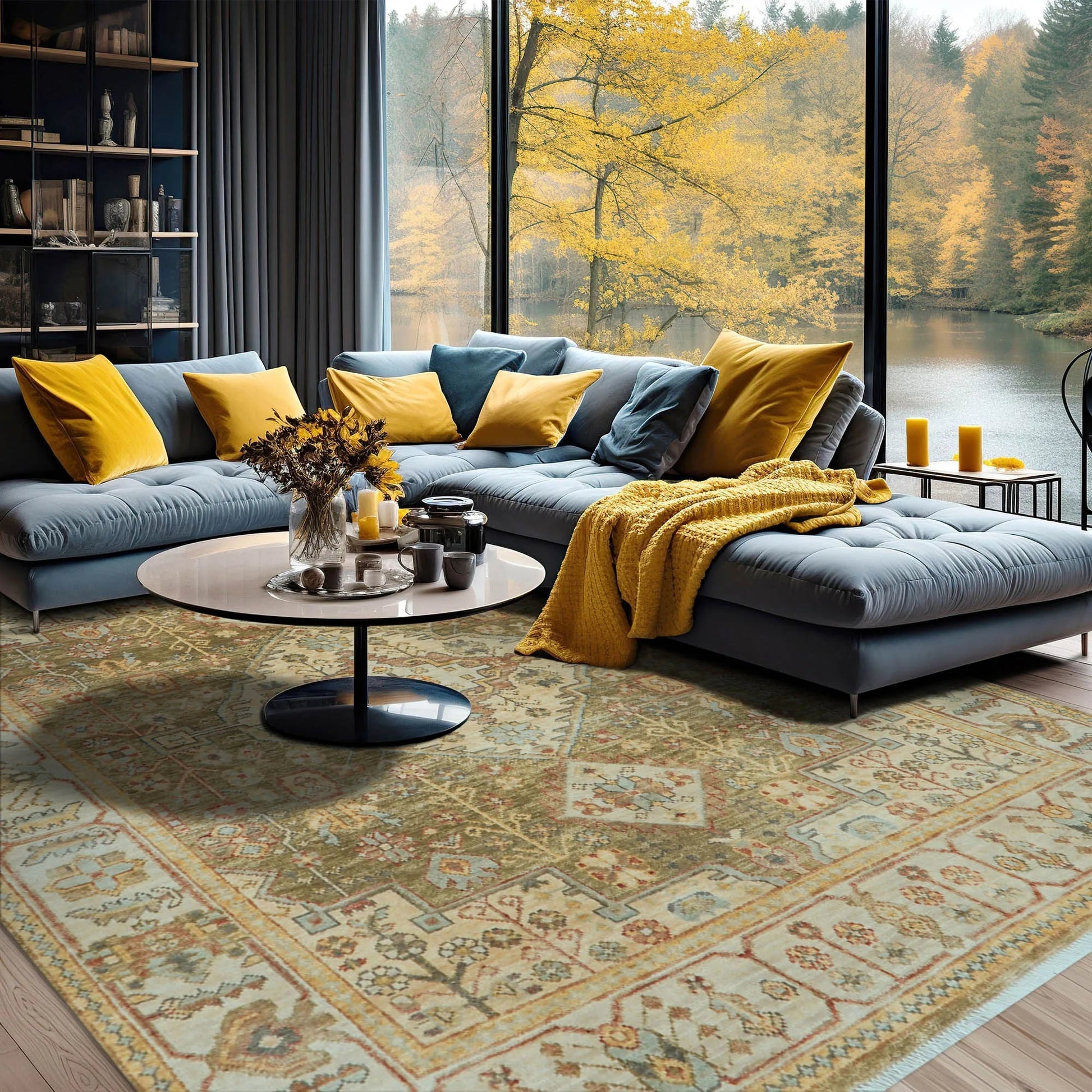 LoomBloom 8x10 Green Hand Knotted Traditional Oushak Wool Oriental Area Rug-0