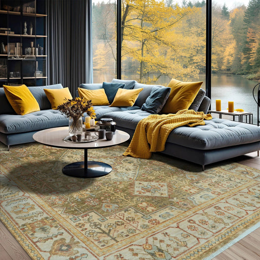 LoomBloom 8x10 Green Hand Knotted Traditional Oushak Wool Oriental Area Rug-0