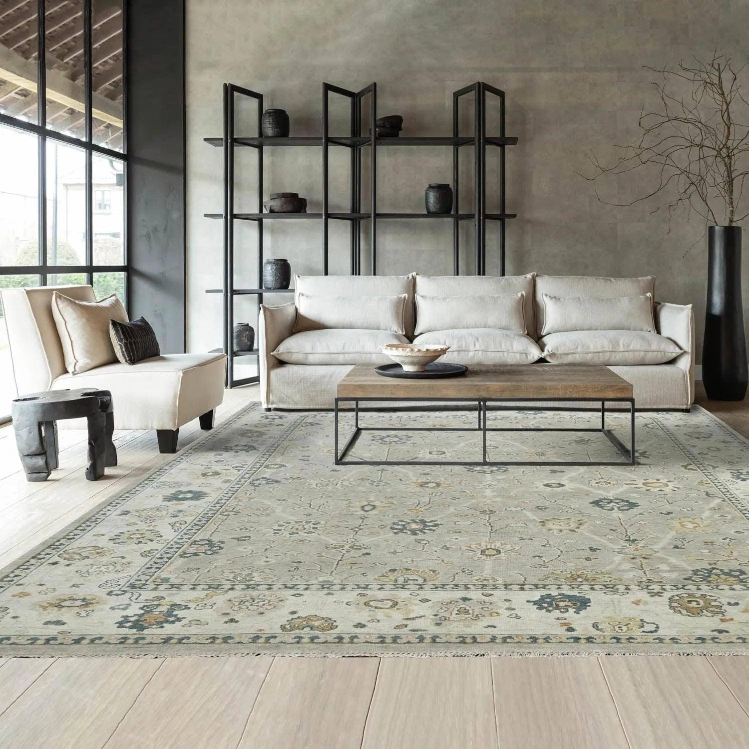 Multi Size Gray Hand Knotted Traditional Oushak Wool Oriental Area Rug-0