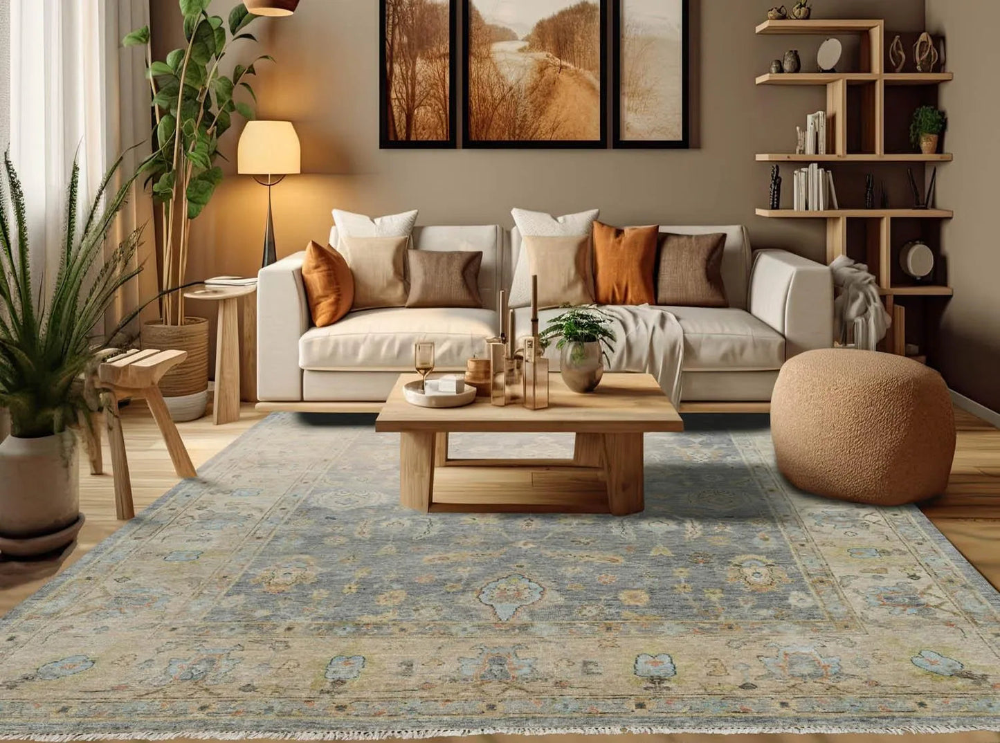 Multi Size Blue Hand Knotted Traditional Oushak Wool Oriental Area Rug-0