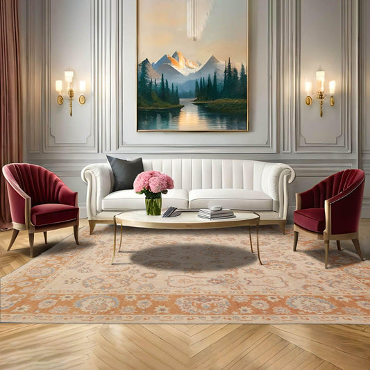 LoomBloom 8'2''x9'9" Tan Hand Knotted Traditional Oushak Wool Oriental Area Rug-0