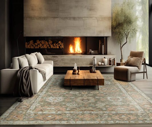 LoomBloom 8x10 Traditional Moss Hand Knotted Wool Turkish Oushak Oriental Rug-0