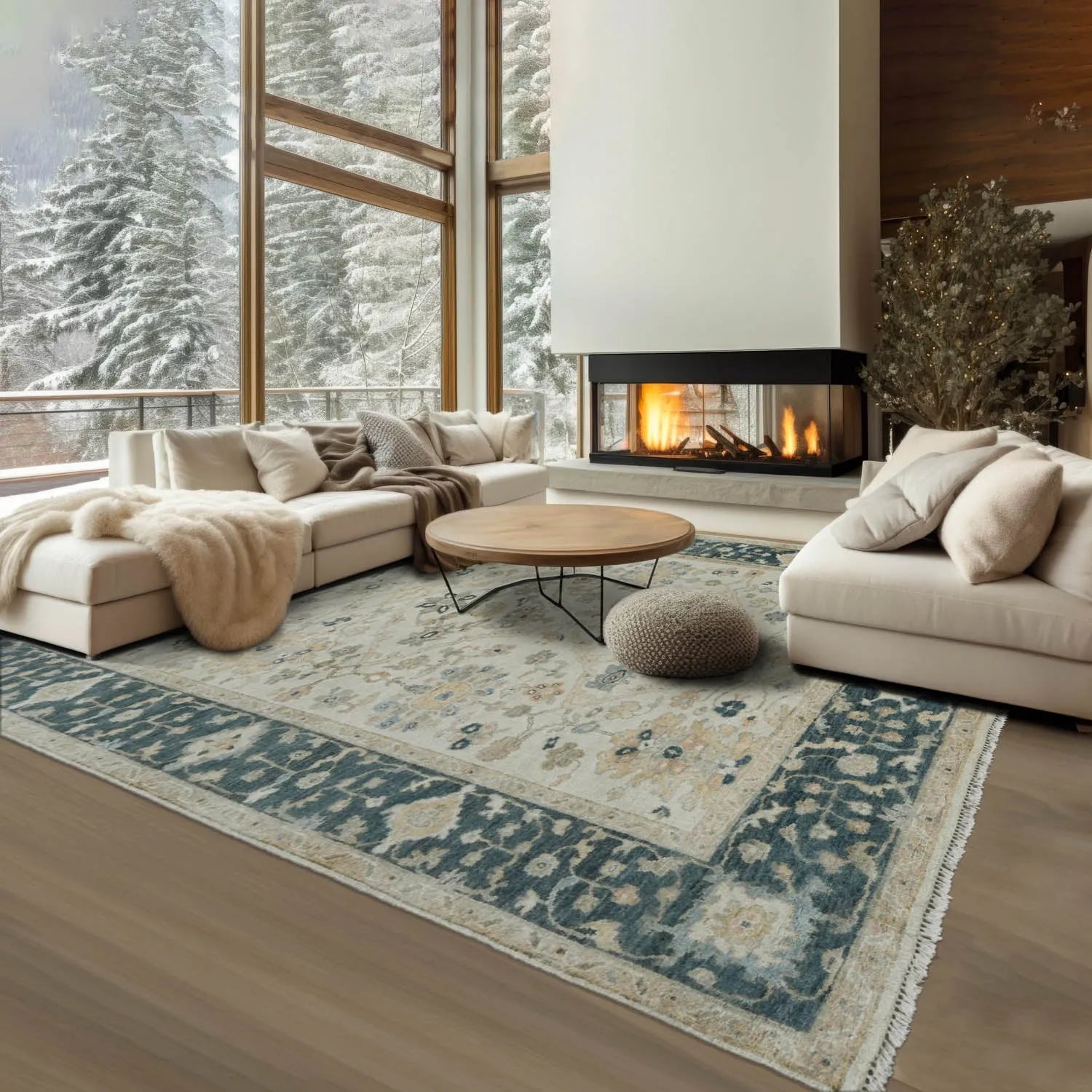 Multi Size Beige Turkish Oushak Wool Hand Knotted Traditional Elegance Oriental Rug-2