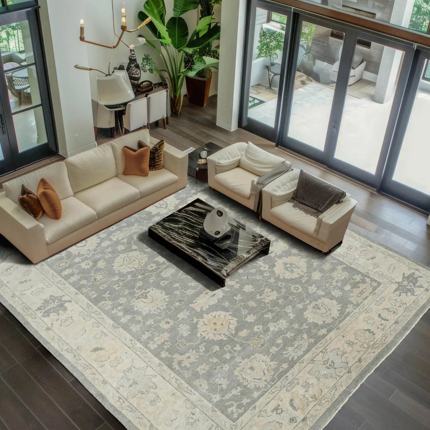 Multi Size Traditional Gray Wool Hand Knotted Turkish Oushak Oriental Rug-0