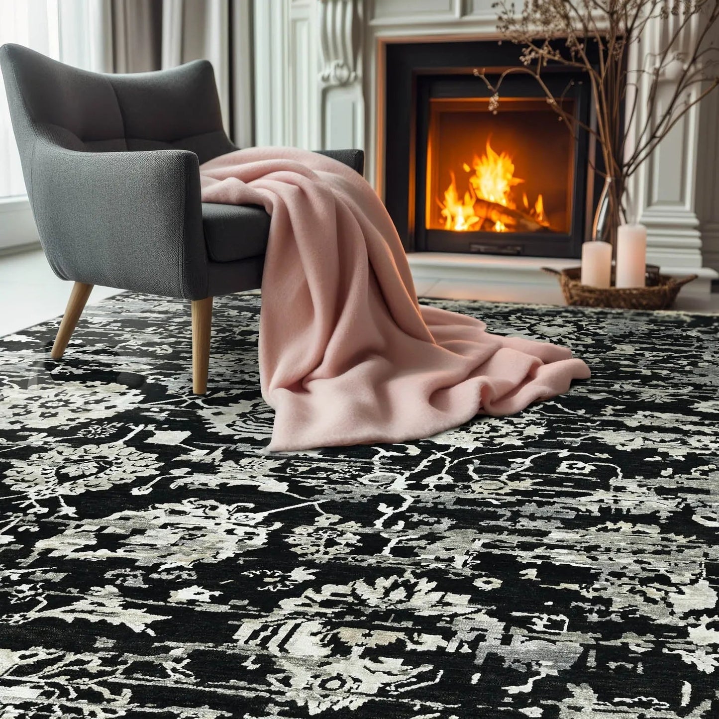 LoomBloom 8x10 Black Hand Knotted Transitional Turkish Oushak Wool Oriental Rug-0