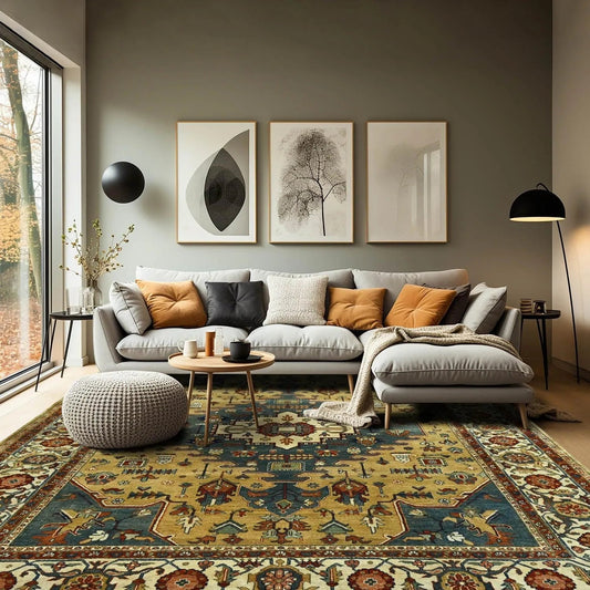 LoomBloom 7'9'' x9'10'' Gold Hand Knotted Traditional Oushak Wool Oriental Area Rug-0