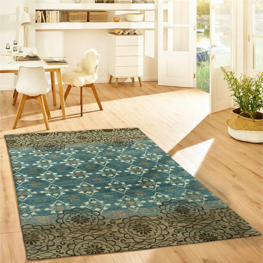 LoomBloom 3' 10'' x5' 11'' Teal Hand Knotted Transitional Oushak Wool Oriental Area Rug-0