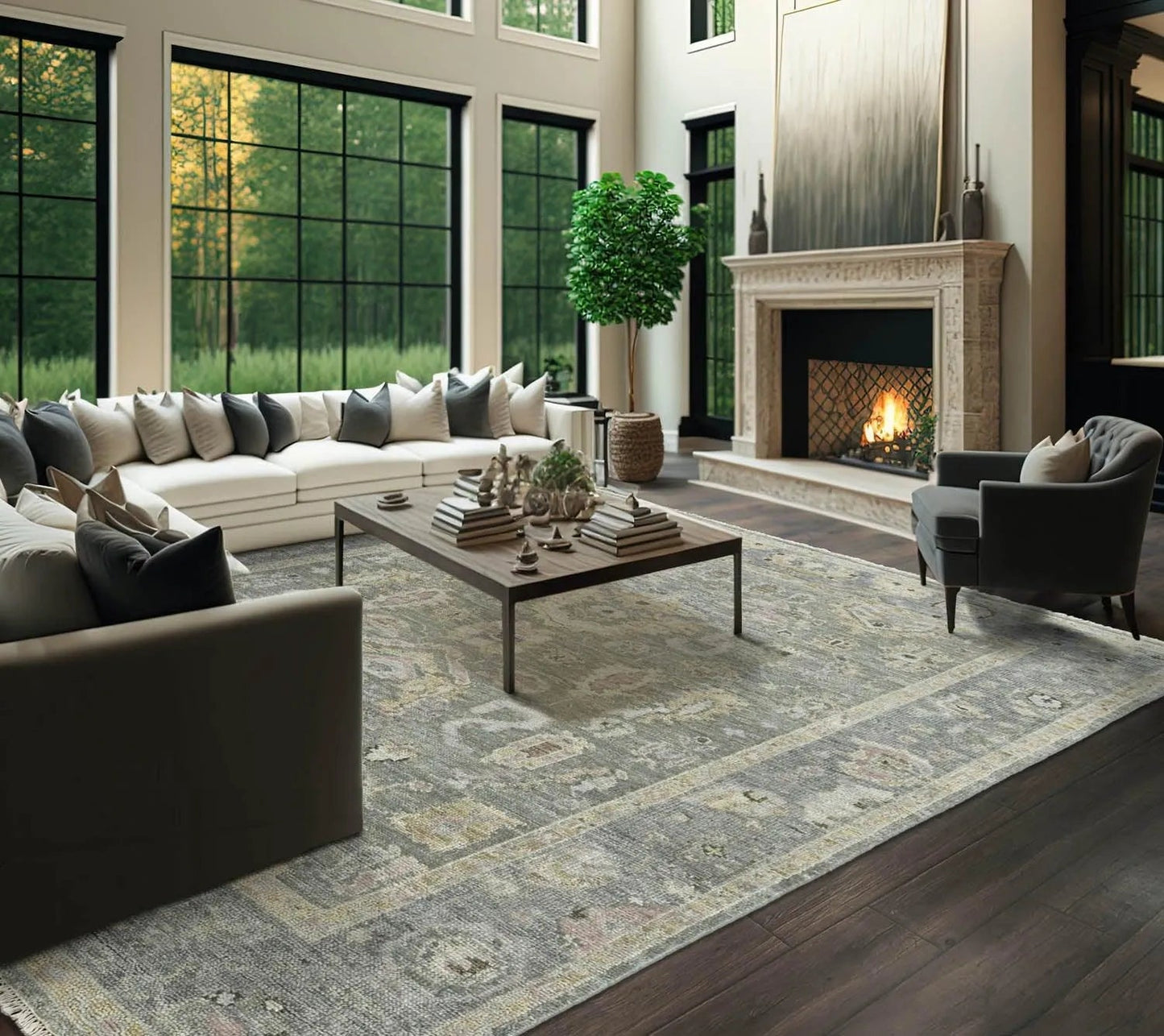 Multi Size Moss Hand Knotted Traditional Oushak Wool Oriental Area Rug-0