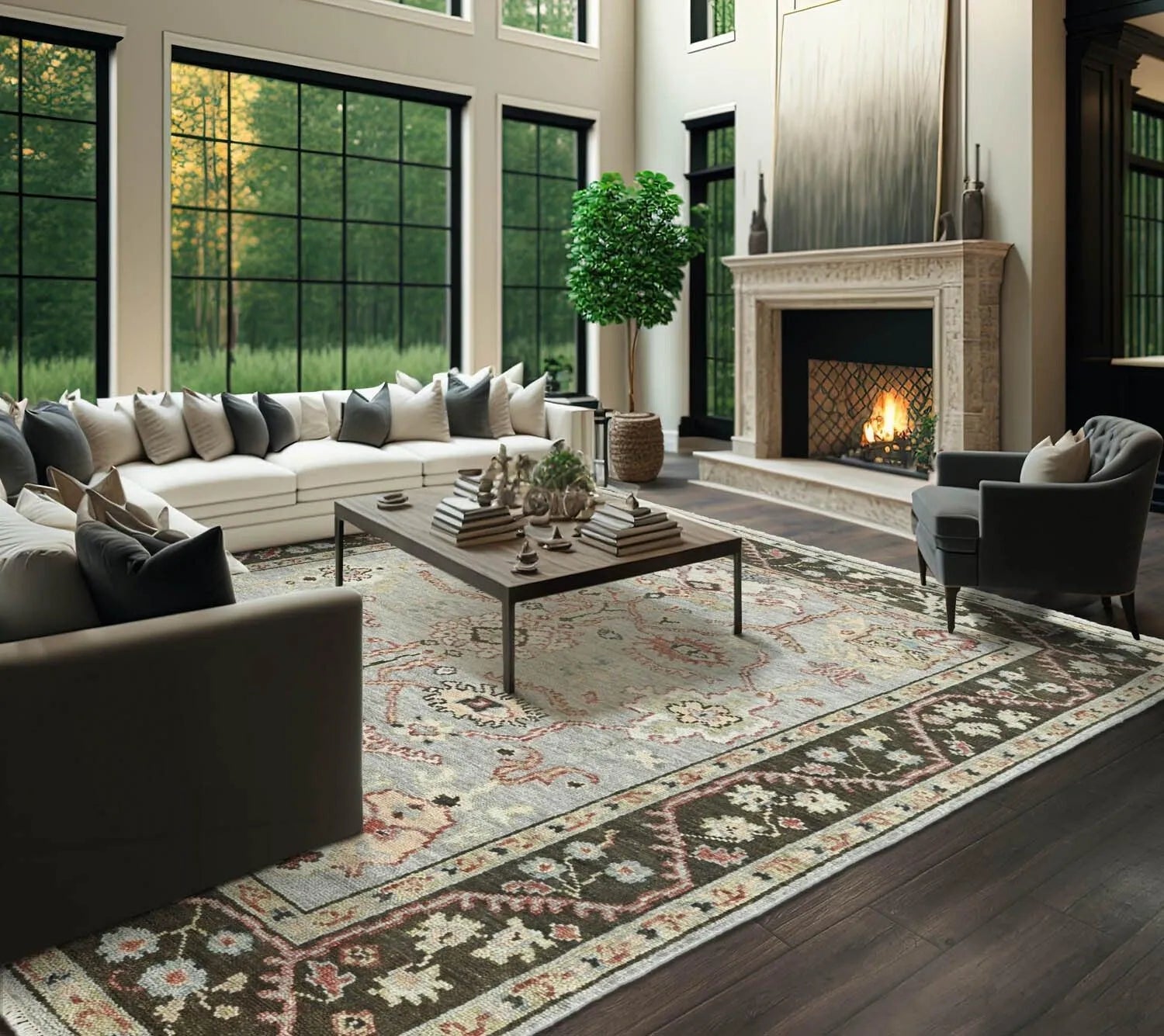 Multi Size Moss Hand Knotted Traditional Oushak Wool Oriental Area Rug-0