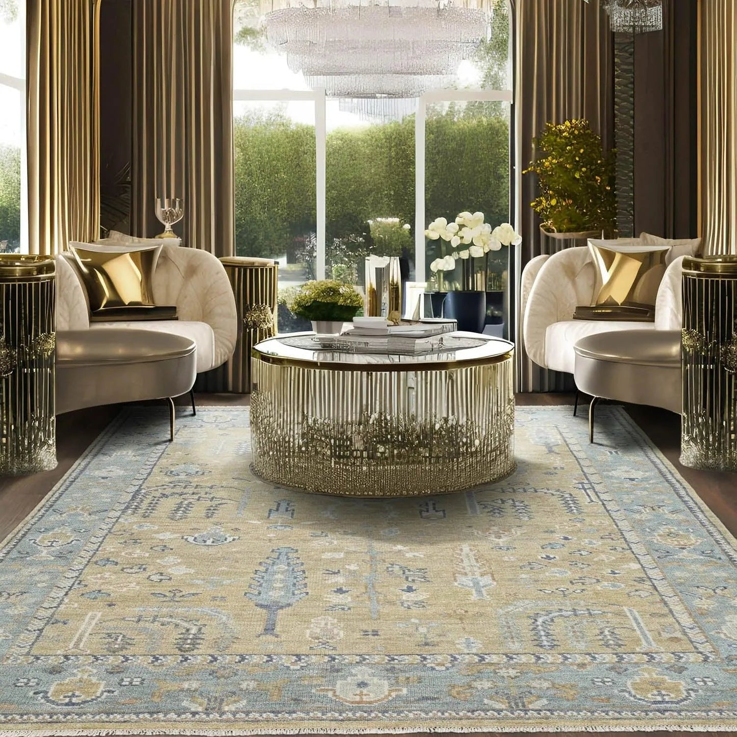 Multi Sizes Warm Beige Hand Knotted Traditional Oushak Wool Oriental Area Rug-0