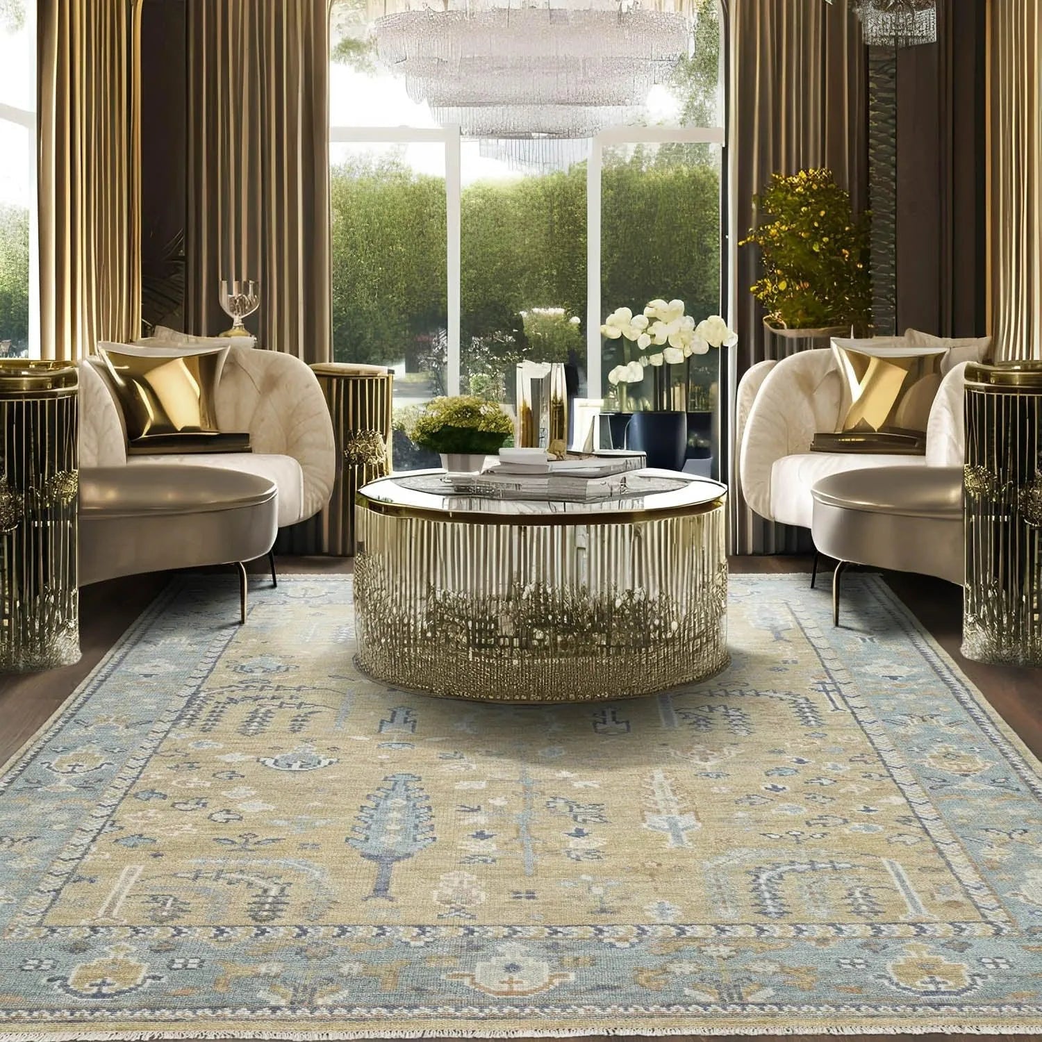 Multi Sizes Warm Beige Hand Knotted Traditional Oushak Wool Oriental Area Rug-0