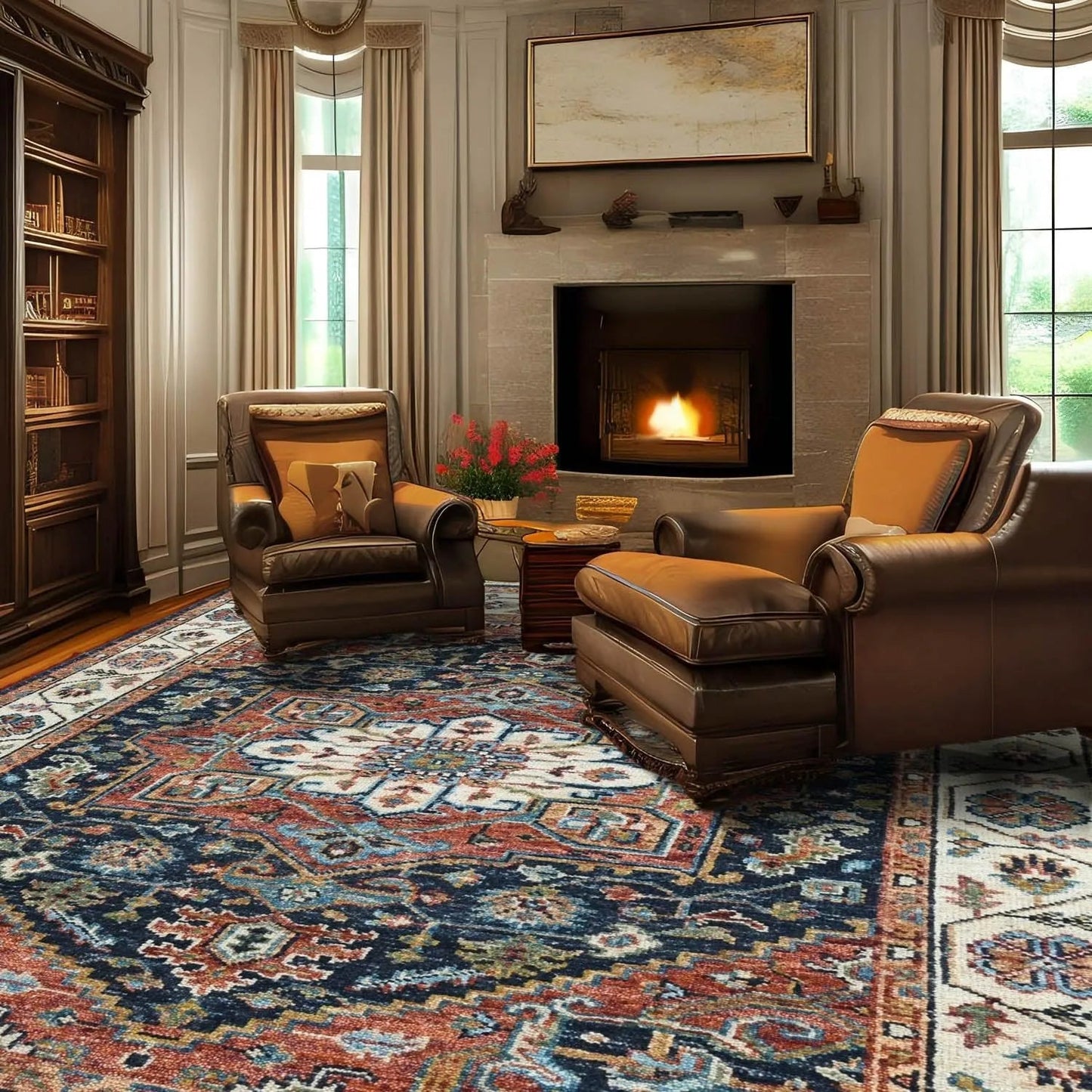 Multi Size Navy Hand Knotted Traditional Oushak Wool Oriental Area Rug-0