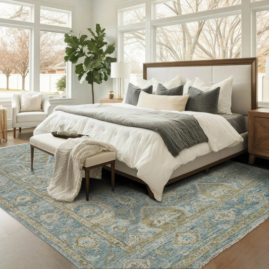 Multi Size Aqua Hand Knotted Traditional Oushak Wool Oriental Area Rug-0