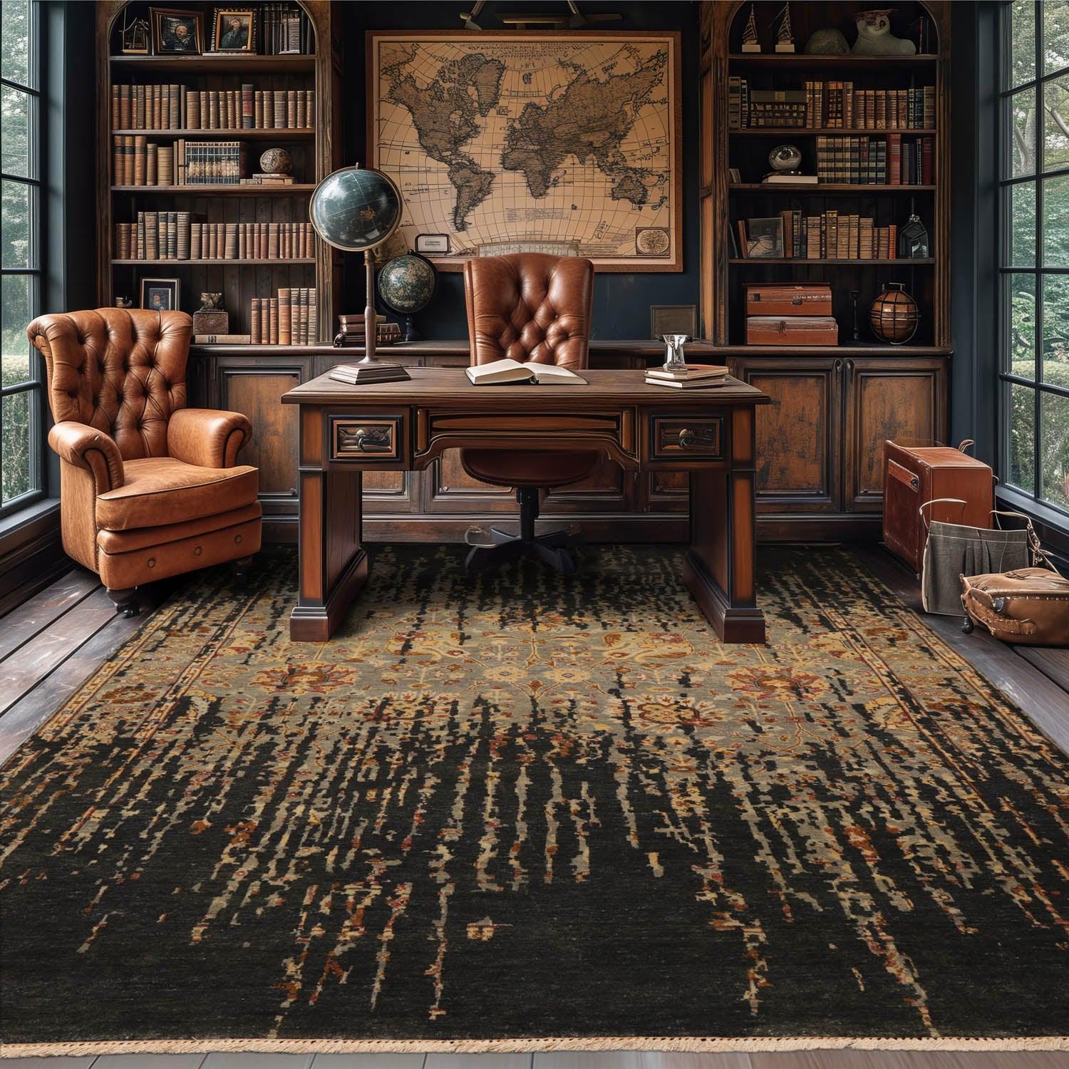 LoomBloom 6'0''x8'8" Dark Forest Green Hand Knotted Traditional Oushak Wool Oriental Area Rug-0
