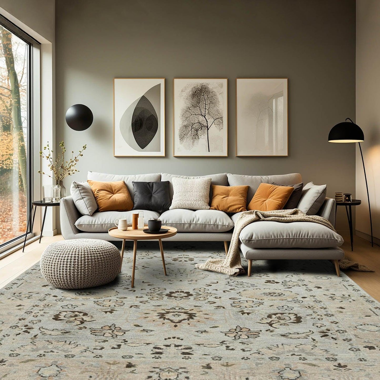 LoomBloom 6'0''x8'10" Gray Beige Hand Knotted Traditional Oushak Wool Oriental Area Rug-0