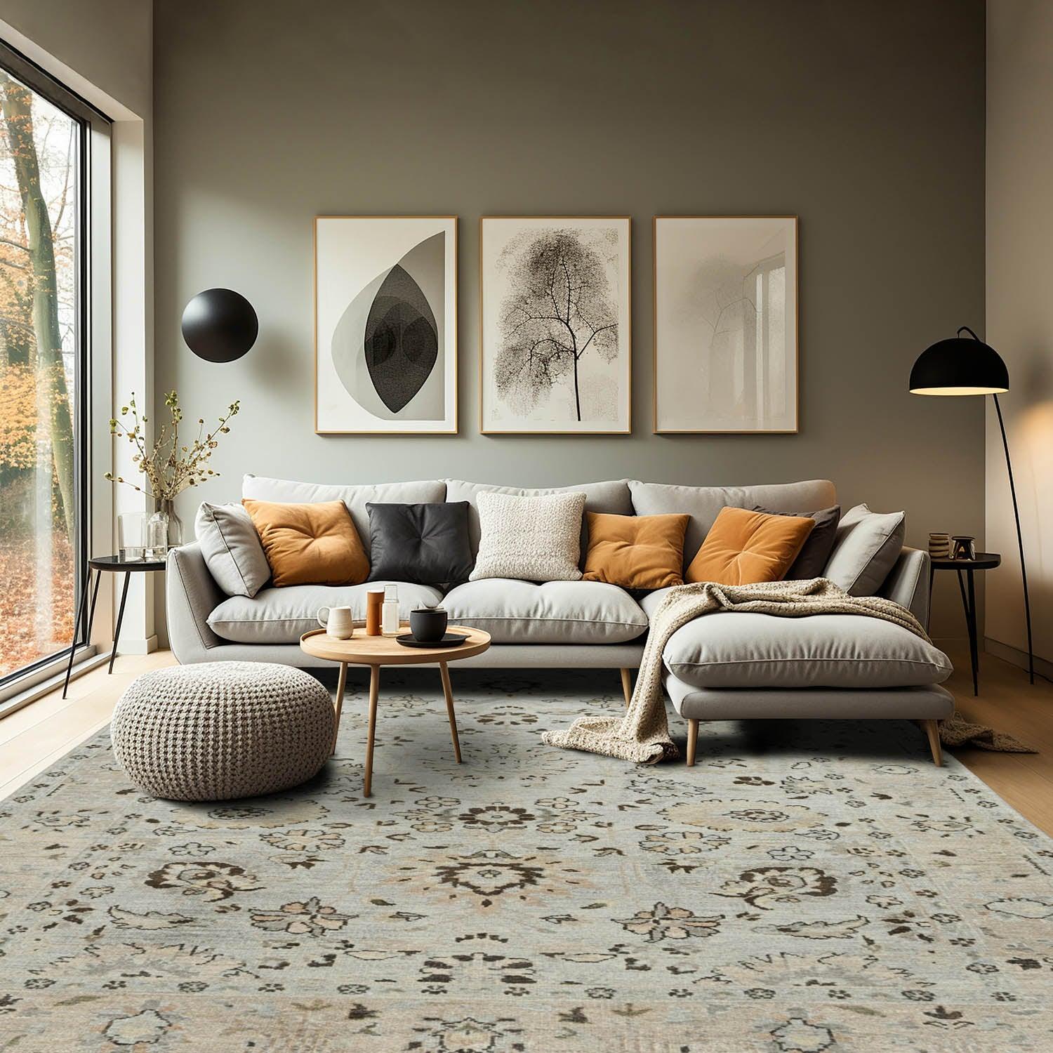 LoomBloom 6'0''x8'10" Gray Beige Hand Knotted Traditional Oushak Wool Oriental Area Rug-0