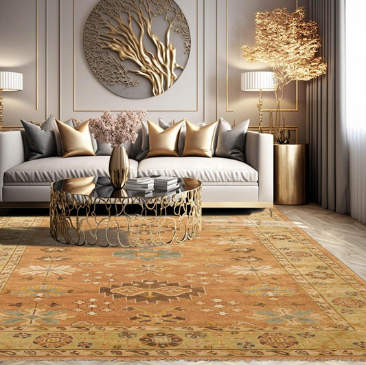 LoomBloom 6'5''x9'3" Caramel Hand Knotted Traditional Oushak Wool Oriental Area Rug-0