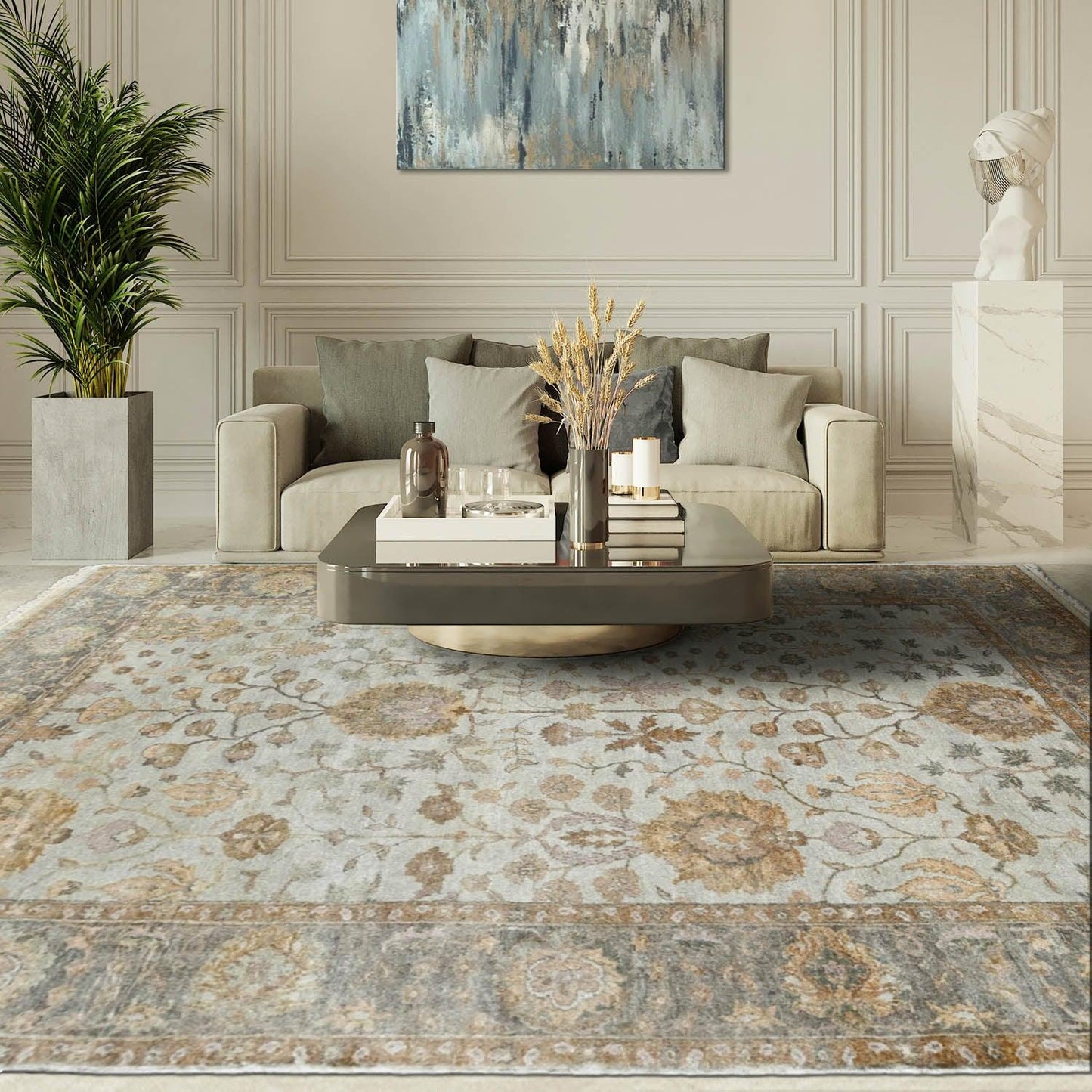 LoomBloom 6'1''x8'10" Gray Hand Knotted Traditional Oushak Wool Oriental Area Rug-0
