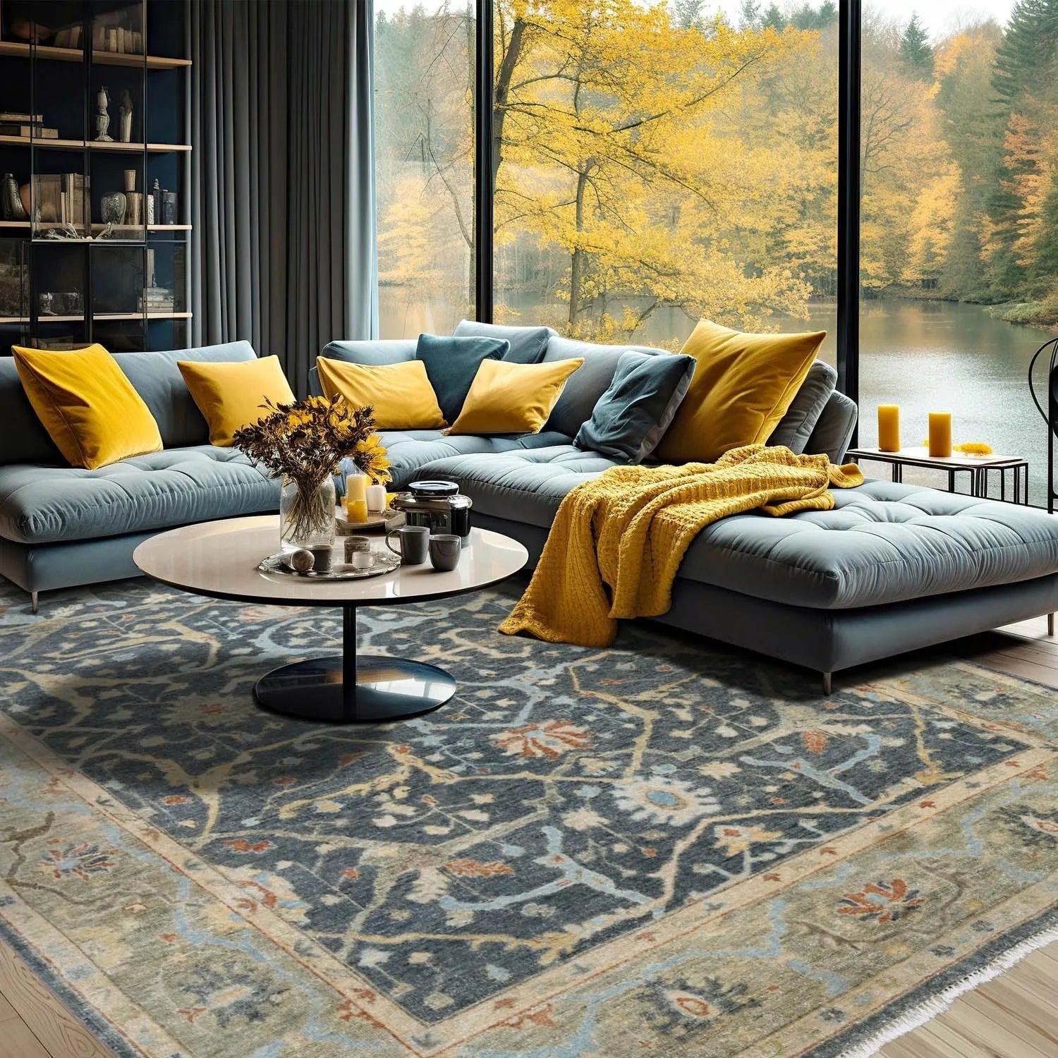 Multi Size Blue Hand Knotted Traditional Oushak Wool Oriental Area Rug-0