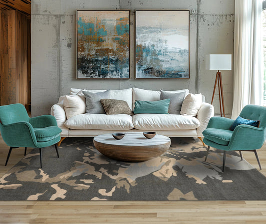 LoomBloom Multi Size Slate Gray Hand Tufted Modern Abstract 100% Wool & Bamboo Silk Oriental Area Rug-0