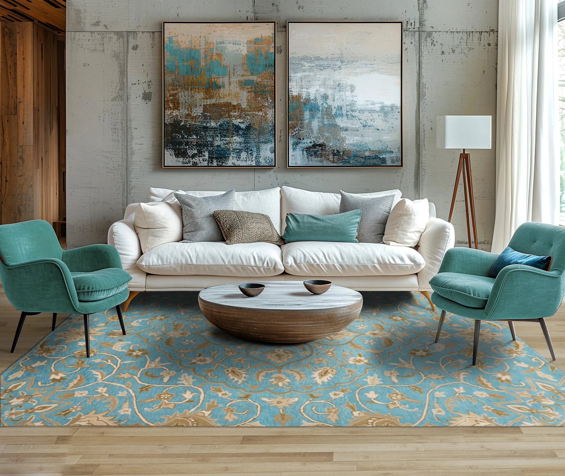 LoomBloom 7'8"x10' Aqua Hand Tufted Transitional Floral 100% Wool Oriental Area Rug-0
