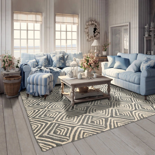LoomBloom 5'x8' Gray Hand Tufted Modern Geometric Wool Oriental Area Rug-0
