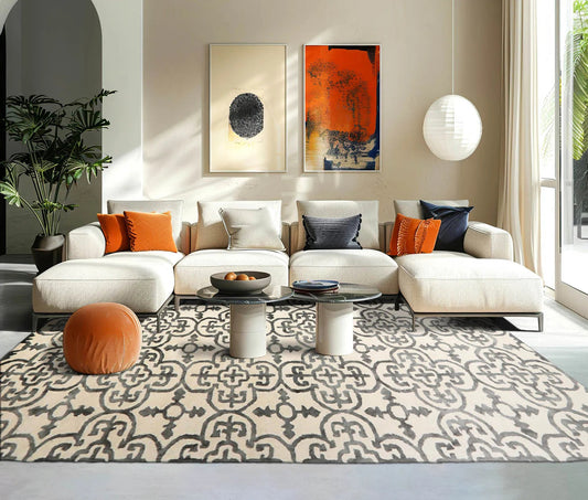LoomBloom Multi Sizes Ivory Transitional Boho Hand Tufted Geometric Wool Oriental Area Rug-0