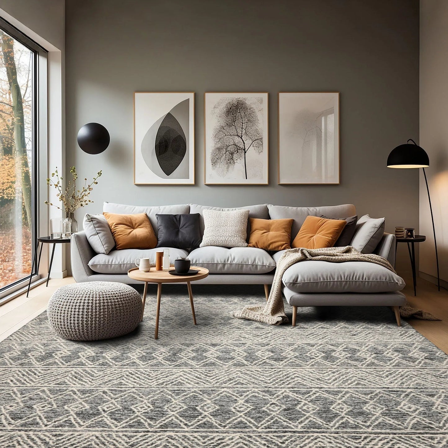 LoomBloom Multi Size Black Hand Tufted Transitional Geometric Wool Oriental Area Rug-0