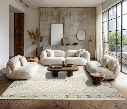 LoomBloom Multi Size Ivory Hand Tufted Transitional Geometric Wool Oriental Area Rug-0