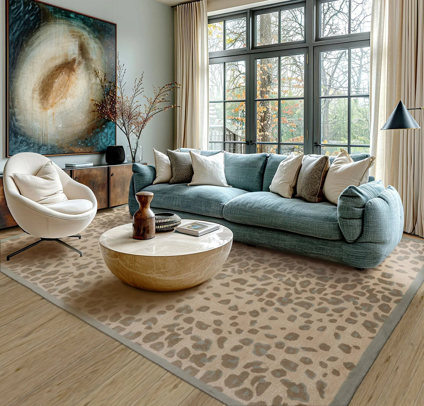 LoomBloom Multi Size Tan Hand Tufted Modern Leopard Print Wool and Bamboo Silk Oriental Area Rug-0