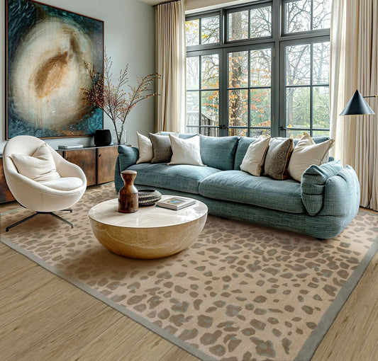 LoomBloom Multi Size Tan Hand Tufted Modern Leopard Print Wool and Bamboo Silk Oriental Area Rug-0