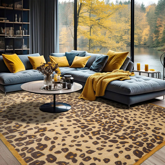LoomBloom Multi Size Warm Beige Hand Tufted Modern Leopard Print Wool and Bamboo Silk Oriental Area Rug-0