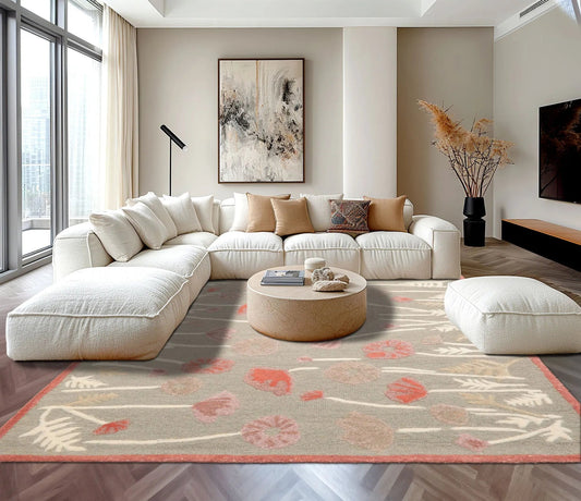 LoomBloom Multi Size Gray Beige Hand Tufted Contemporary Floral Wool and Faux Silk Oriental Area Rug-0