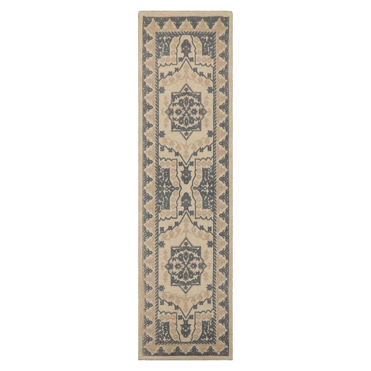 LoomBloom Multi Size Beige Hand Tufted Traditional Geometric Heriz Wool Oriental Area Rug-1