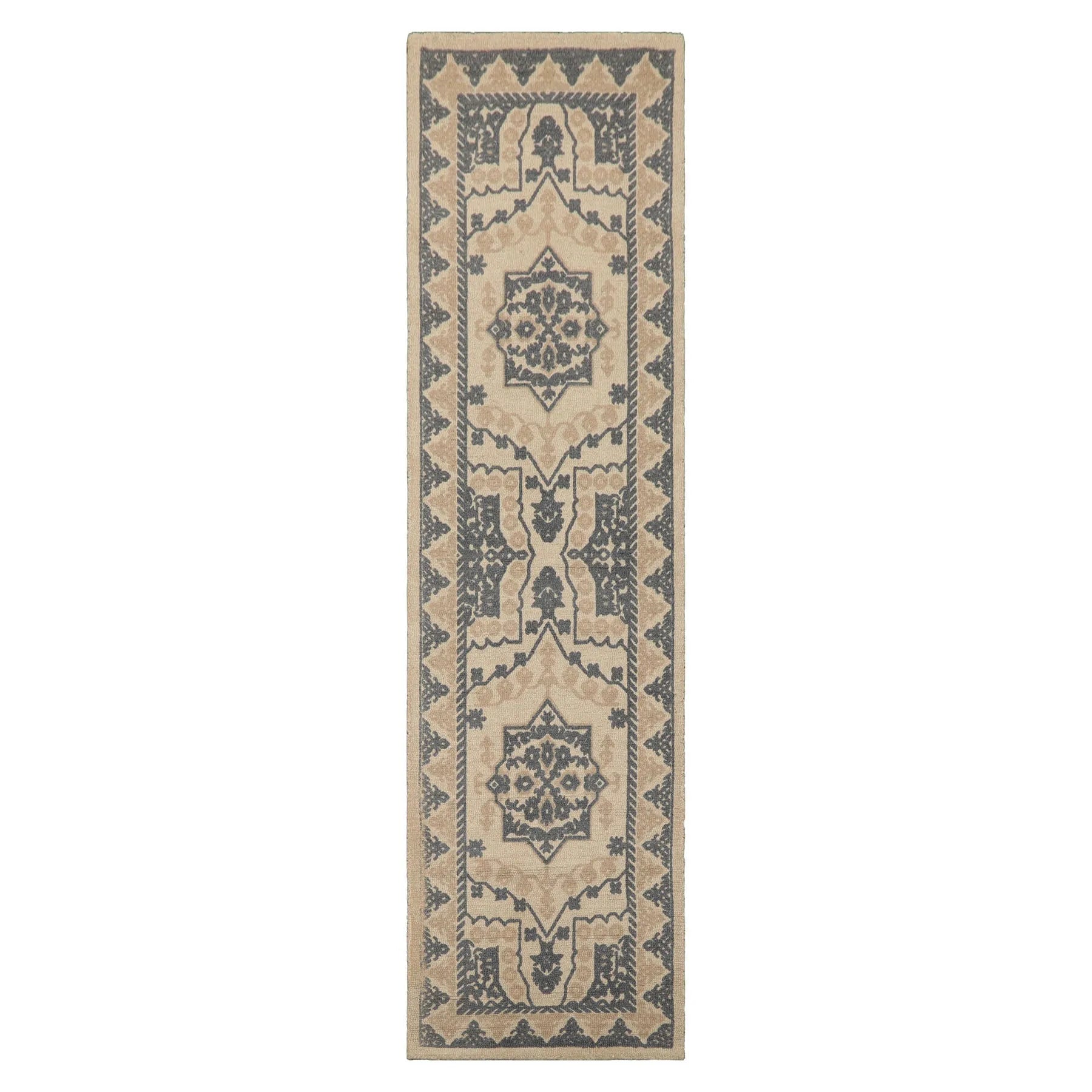 LoomBloom Multi Size Beige Hand Tufted Traditional Geometric Heriz Wool Oriental Area Rug-1