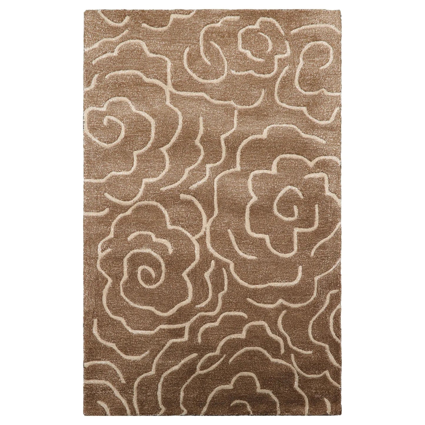 LoomBloom Multi Size Brown Hand Tufted Contemporary Floral Wool and Faux Silk Oriental Area Rug-2