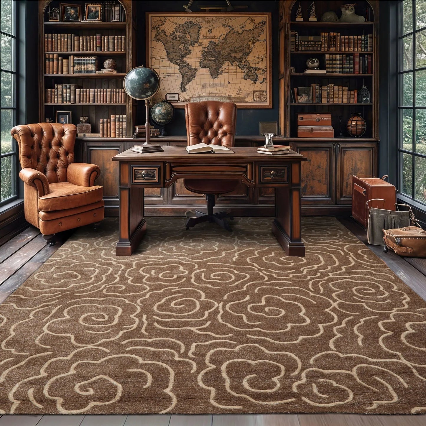 LoomBloom Multi Size Brown Hand Tufted Contemporary Floral Wool and Faux Silk Oriental Area Rug-0